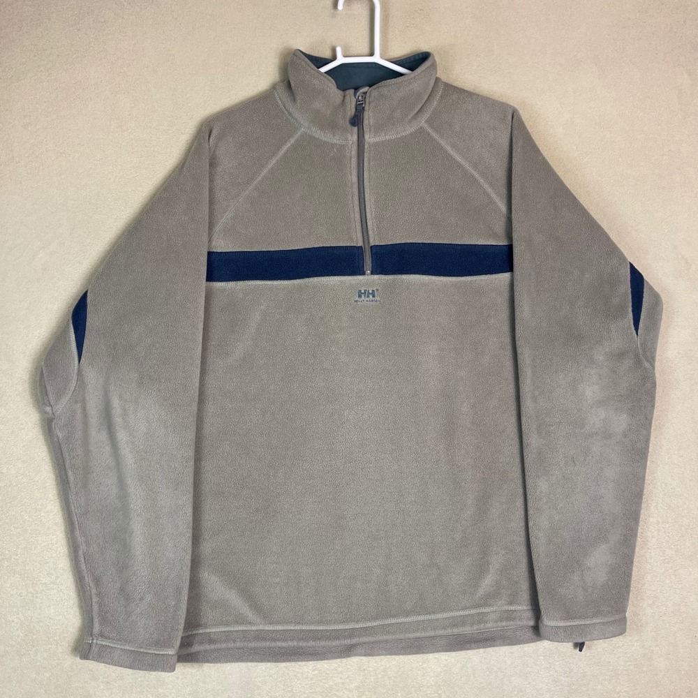 Helly Hansen Vintage Fleece Pullover XL Mens Gray Blue Quarter Zip HH Logo